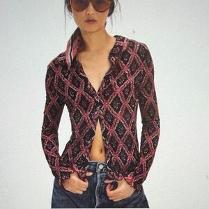 NWT Free People Caught A Feeling Smocked Button Front Top S